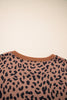 Khaki Leopard Striped Patchwork Plus Size Loose Sweatshirt