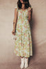 Yellow Smocked Bodice Ruffled Sleeveless Tiered Floral Maxi Dress