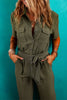 Moss Green Half Button Belted Utility Short Sleeve Jumpsuit