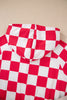 Red Checkered Print Half Zip Hoodie Loose Pant Set
