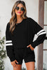 Black Varsity Striped Sleeve Drop Shoulder Sweatshirt and Short Set