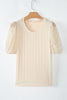 Apricot Polka Dot Mesh Puff Sleeve Textured Blouse