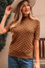 Straw Yellow Fish Scale Textured Knit Ribbed High Neck Short Sleeve Sweater