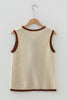 White Horizontal Ribbed Knit Contrast Trim Ties Front Sweater Vest