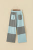 Beau Blue Raw Seam Colorblock Wide Leg Ankle Length Casual Pants
