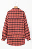 Red Plaid Long Sleeeve Side Split Distressed Hem Shirt