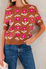 Brown Floral Short Puff Sleeve Sweater