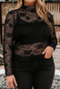 White Plus Size Floral Mesh Long Sleeve Top