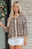 Khaki Mixed Leopard Patchwork 3/4 Sleeve Loose Shirt