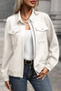 Navy Blue Solid Color Zip Up Button Flap Pocket Shirt Collar Jackets