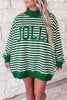 Red Stripe Christmas Slogan Embroidery Patched Mock Neck Oversized Sweatshirt