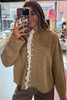 Simply Taupe Contrast Frilled Lace Trim Loose Cardigan Sweater