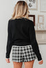 Black Contrast Trim Big Bow Accent Holiday Cropped Sweater