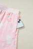 Pink Christmas Tree Nutcracker Doll Print Contrast Trim Long Sleeve Top Matching Shorts Set