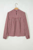 Coral Country Plaid Long Sleeve Button Keyhole Pleated Loose Blouse