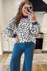 White Leopard Print Colorblock Round Neck Long Sleeve Tunic Plus Size Sweater