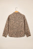 Khaki Leopard Print Collar Long Sleeve Patch Pocket Shift Denim Jacket