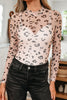 Khaki Mock Neck Sheer Mesh Leopard Long Sleeve Bodysuit