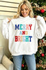Peach Blossom MERRY AND BRIGHT Stitched Letter Pattern Mock Neck Sweatshirt