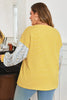 Yellow Stripe Striped Contrast Floral Sleeve Patchwork Plus Size Loose Top