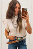 Tomato Red Cable Knit Turtleneck Ruffled Short Sleeve Sweater