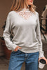 Light Grey Button Keyhole Lace Patchwork Drop Shoulder Sweater