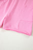 Pink Solid Color Raw Edge Half Sleeve Pocketed Loose Romper