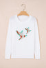 White Drop Shoulder Round Neck Long Sleeve Pullover Sweater