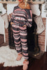 Black Retro Christmas Pattern Loose Pullover 2pcs Lounge Pant Set