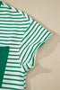 Sky Blue Stripe Crew Neck Tee Drawstring Waist Cropped Pants Set