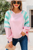 Bonbon Striped Colorblock Patchwork Raglan Pullover Top with Slits