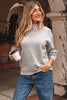 Light Grey Button Keyhole Lace Patchwork Drop Shoulder Sweater