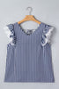 Blue Stripe V Neck Lace Contrast Ruffle Trim Tank Top