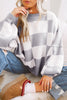 Fiery Red Checkered Bishop Sleeve Sweater