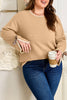 Tan Plus Size Leopard Bow Decor Split Cuffs Loose Sweater