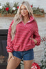 Pink Stripe Quarter Zip Fleece Oversize Sweatshirt