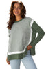 Green Stripe Color Block Patchwork Dolman Oversize Tunic Sweater
