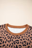 Khaki Leopard Striped Patchwork Plus Size Loose Sweatshirt
