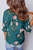 Sky Blue Casual Wild Flower Print V Neck 3/4 Sleeve Blouse