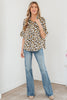 Khaki Leopard Print Ruffle Trim 3/4 Sleeve Loose Shirt