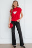 Pink Valentine Heart Graphic Cropped Short Sleeve Sweater