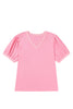 Bonbon V Neck Pleated Short Puff Sleeve Plus Size Blouse