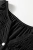 Black Smocked Bust Buttoned Split V Neck Flow Fit Blouse