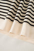 Black Stripe Ribbed Color Block Trim Zip Polo Tee Drawstring Shorts 2pcs Outfit