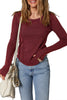 Burgundy Exposed Seam Ribbed Long Sleeve Top