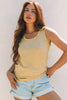 Tan Metallic Sheen Edge Scoop Neck Tank Top