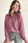 Smoke Gray Zipped Neck Pullover Drop Shoulder Sweatshirt