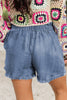Dusk Blue Raw Hem Lace-up High Waist Plus Size Denim Shorts