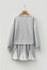 Light Grey Lace Patchwork Drop Shoulder Pullover Drawstring Skort 2pcs Outfit