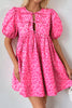 Rose Leopard Puff Sleeve Tie Front High Waist Mini Dress